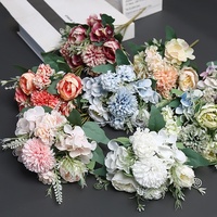 Kombinasi Bunga Sutra Buatan Peony Hydrangea Daisy 30cm Dekorasi Meja & Jendela untuk Pernikahan & Liburan
