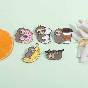 Schattige Dieren Luiaard Email Pins Leuke Banaan Koffie Donut Broche Metalen Badge Tas Kleding Accessoires Op Maat Email Pinnen In Voorraad - Product Image 2