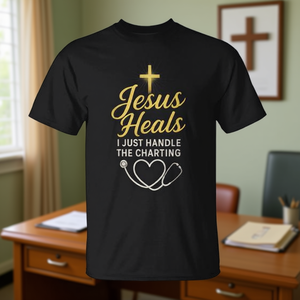 Infirmière chrétienne, Jésus guérit, je prends soin des dossiers - T-shirt - Product Image 3