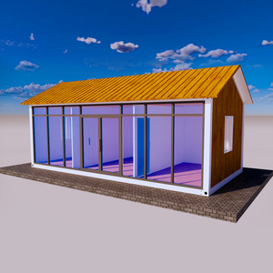Maison conteneur moderne de conception rectangulaire avec murs en verre et toit en bois pour usage résidentiel - Product Image 1