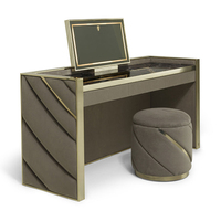Coiffeuse de luxe moderne pour chambre à coucher, avec miroir LED, tiroirs et armoire en acier inoxydable