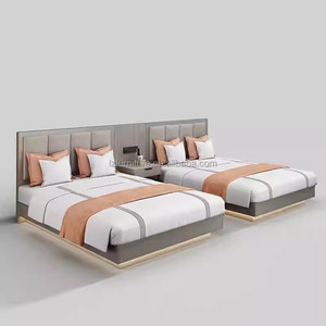 Hotel Bedroom Set Modern Woden Base <b>Queen</b> King <b>Size</b> <b>Bed</b> <b>Frame</b> With Headboard TV Cabinet Nightstand & Wardrobe For 3 Star Hotels - Product Image 3