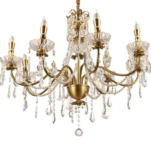 Hot sell Vintage Italian noble luxury K9 crystal brass 6 heads, 8 heads pearly chandelier used in the living room hotel