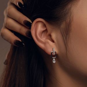Dylam Trending 925 Sterling <b>Silver</b> Teardrop Dangle Post Diamond Square <b>Huggie</b> Baguette 5A Cubic Zircon Stud Earrings - Product Image 6
