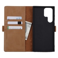 Étui portefeuille magnétique pliable de luxe en cuir de vache véritable Hotsell pour S23 Ultra, design à rabat, marron, fabricant