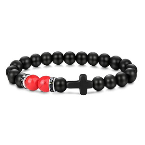 Fenyi all'ingrosso gioielli moda retrò pietra naturale splicing colore nero <span class=keywords><strong>croce</strong></span> perline uomini e donne braccialetto elastico - Product Image 5