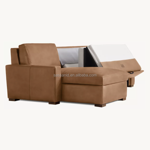 Sassanid OEM Modern Luxury Indoor Home Furniture Room Maxwell Leather <b>Sleeper</b> <b>Sofa</b>-Chaise Sectional - Product Image 3