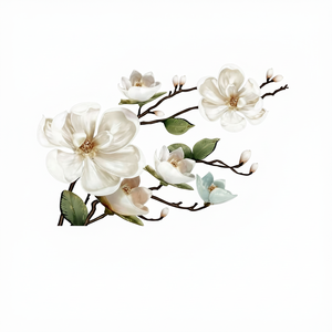 Magnolia Blossom Art Deco Panel <b>Canvas</b> Print Soft Ivory Floral Wall Art Clear <b>Framed</b> Hanging - Product Image 2