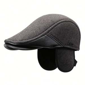 Vente en gros Nouvelle collection Automne Hiver Mode Chapeau béret pour homme, chaud, doublure polaire, dessus plat, style casquette plate, avec cache-oreilles - Product Image 1