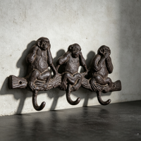 Ensemble de 3 crochets muraux en fonte, Singes Sages, design moderne, faits à la main, écologiques, sculpture artistique pour salon, décoration intérieure
