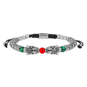 Pulseira de aço inoxidável luxuosa C&J, joia de zircônia com contas de leopardo para homens, conjuntos de pulseiras trançadas personalizadas de <span class=keywords><strong>macrame</strong></span>, novo design - Product Image 6