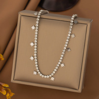 Mode acier inoxydable plaqué or Tennis chaîne minimaliste Zircon étoile pendentif empilé collier ras du cou pour les femmes accessoire