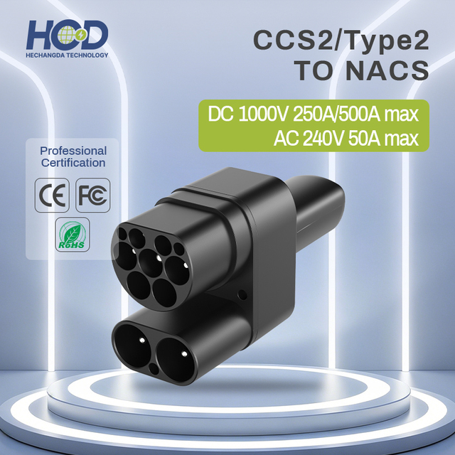 HCD CCS2 Type2 to Tesla NACS Adapter AC+DC 2 in 1 250A/500A EV Charging Connector for Model 3 Y S X CE FCC ROHS Certified