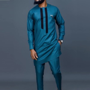Nouveaux ensembles de costumes Kaftan pour hommes, style africain, chemises à manches longues et pantalons, ensembles simples pour hommes en 2 pièces, vêtements de club, de <span class=keywords><strong>mariage</strong></span> et de vacances - Product Image 5