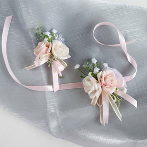 Ensemble corsage de poignet et boutonnière en soie, roses artificielles écologiques et imperméables pour mariée, demoiselle d'honneur, mariage, fête, bal de promo - Product Image 4