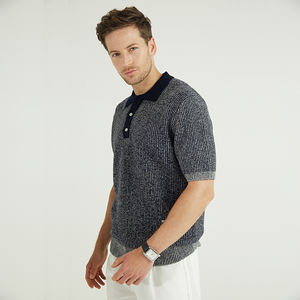 Polo da <span class=keywords><strong>Uomo</strong></span> Personalizzata Estiva a Righe Verticali in Misto Lana Lavorata a Maglia a Costine, Maglietta Polo Elegante per <span class=keywords><strong>Uomo</strong></span> - Product Image 6
