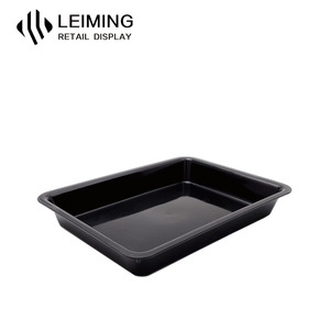 Piring Display Makanan Plastik ABS 30x40cm dengan Pinggiran untuk Supermarket Deli Nampan Saji Persegi Panjang Hitam Putih - Product Image 1