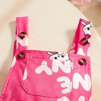 Ensemble deux pièces d'été pour bébé fille : T-shirt doux en coton côtelé à manches courtes + Short à bretelles imprimé lettres et dessins animés