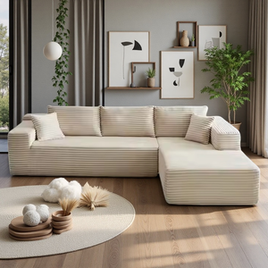 Sofá Seccional Modular Rectangular Moderno de Terciopelo Acanalado de Tres Plazas con Respaldo Acolchado, Garantía de 5 Años, Set de Compresión Transfronterizo - Product Image 4