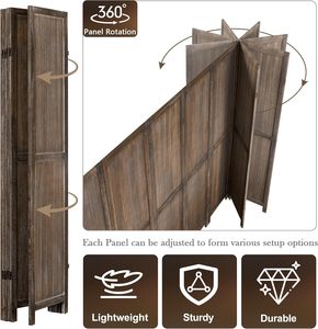 <span class=keywords><strong>Paravent</strong></span> de séparation de pièce 6 panneaux, style <span class=keywords><strong>ancien</strong></span>, avec panneaux pliables réglables à 360°, pour l'intimité dans la chambre, le salon, la terrasse - Product Image 5