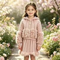 Ensemble deux pièces en laine de luxe de haute qualité avec boutons en strass et perles, cardigan à capuche en laine + jupe plissée, vêtements d'hiver pour les soirées