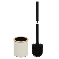 Brosse de toilette avec support – Ensemble de nettoyage moderne pour salle de bain – Support cylindrique avec bord en bois naturel – Brosse de nettoyage de toilettes