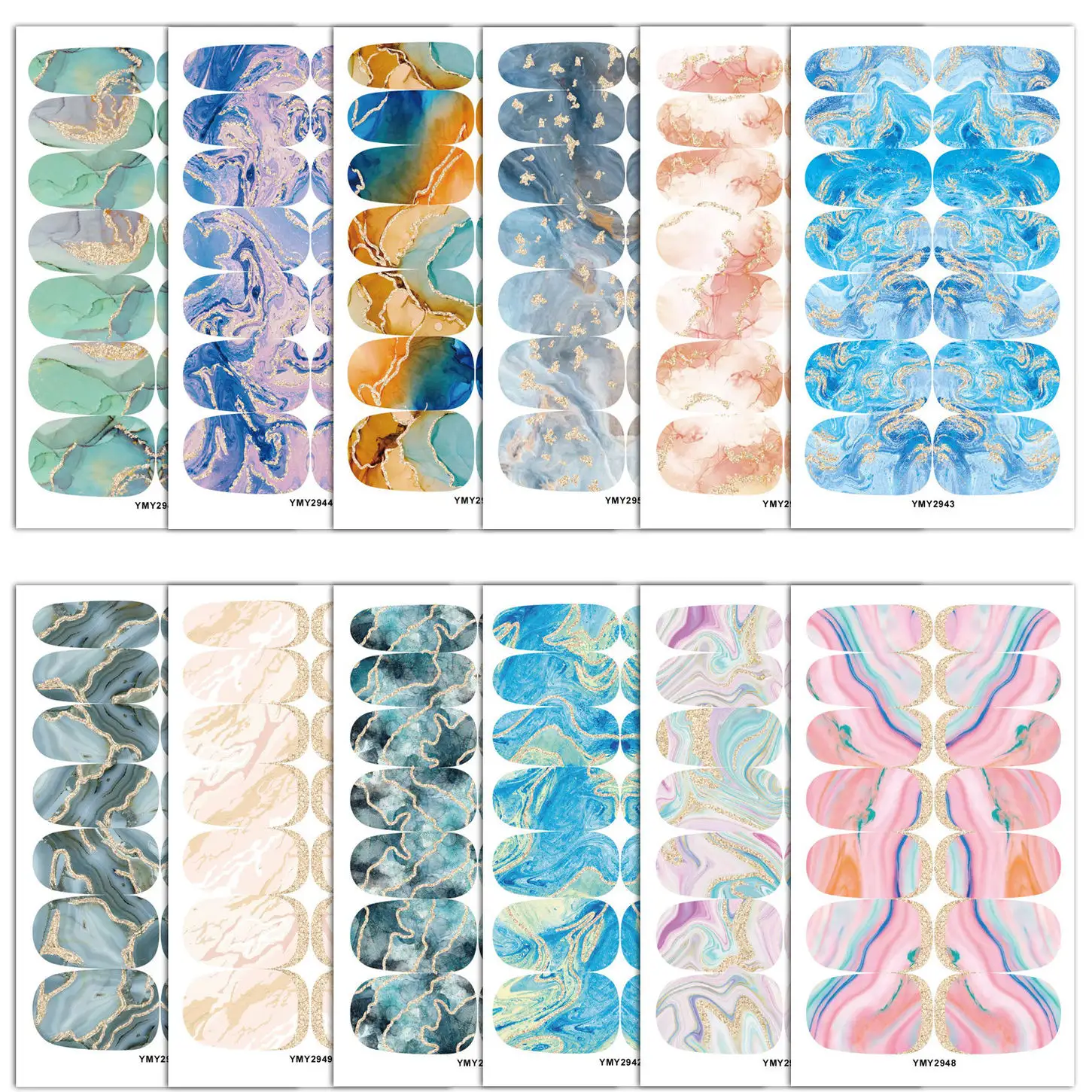 Women Girls Manicure Sticker Kits Glossy Glitter Nail Wraps Full Cover Marble Self Adhesive Nail Polish Strips