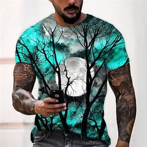 Men's Unisex T-Shirt Moon Graphic Prints Crew Neck 3D Print Halloween Daily Short Sleeve Print Clothing Apparel