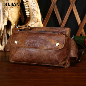 Bolso de Cintura de Cuero Genuino Dujianc, Bolso Cruzado para Hombre, Color Sólido Retro, Bolso Deportivo para Exteriores - Product Image 1