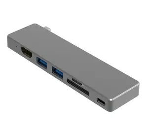 Type-C Gen 1 USB 3.0铝制迷你坞站，带电源传送和读卡器