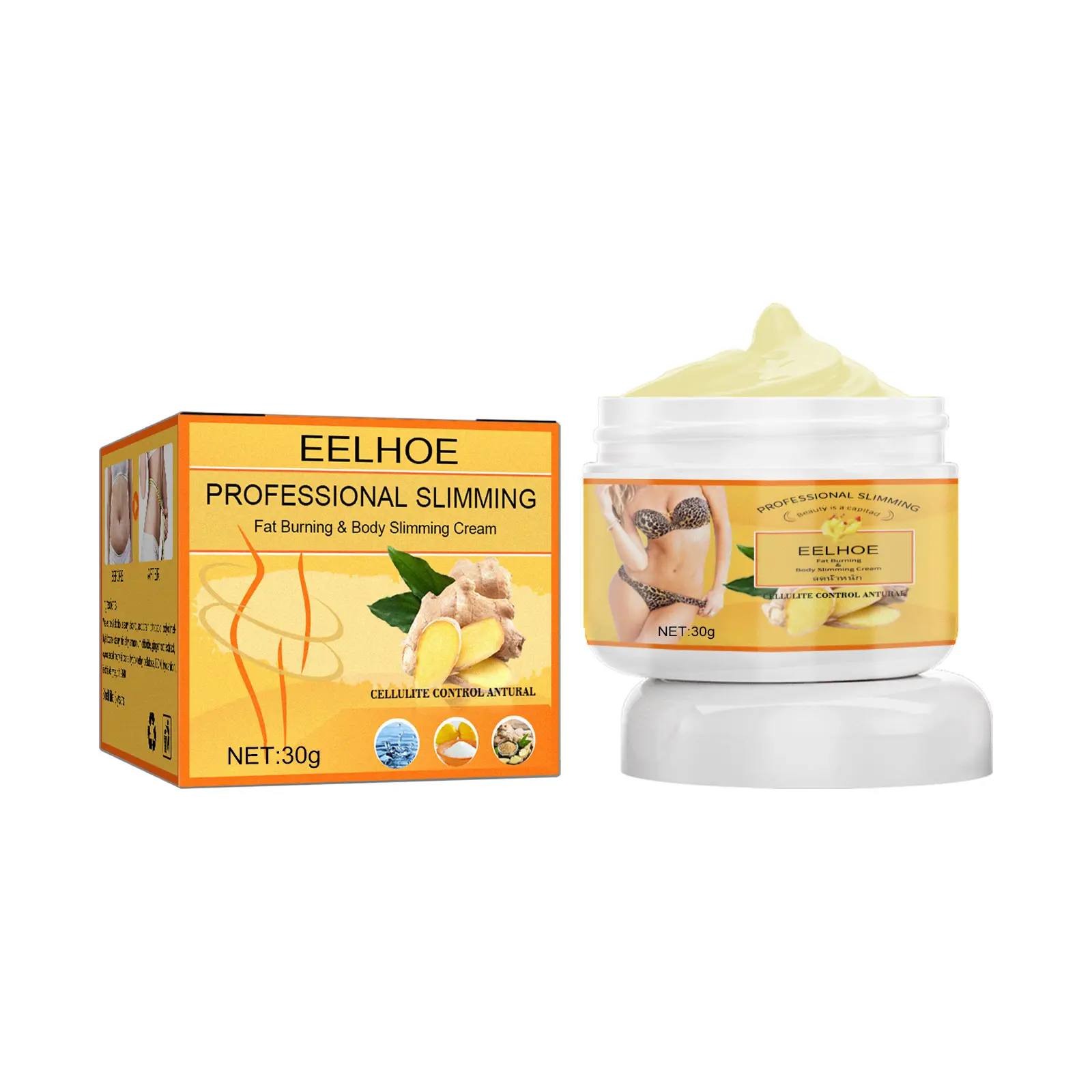 Eelaze-Crema de masaje de jengibre para adelgazar, crema de masaje muscular abdominal, 30g