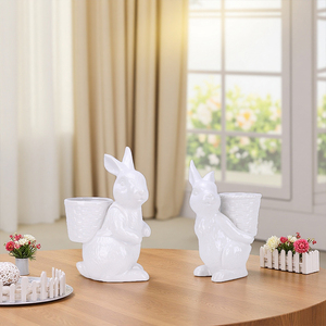 وعاء سيراميك على شكل أرنب بتصميم سلة من أوديكو، إناء صغير للنباتات العصارية لتزيين الرفوف وكهدية لمحبي الحيوانات - Product Image 3