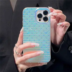 Luxe Glitter Laser Gradiënt Rechthoek Blok Textuur Telefoon Case Voor Iphone 14 11 12 13 Pro Max Zachte Siliconen Beschermende cover