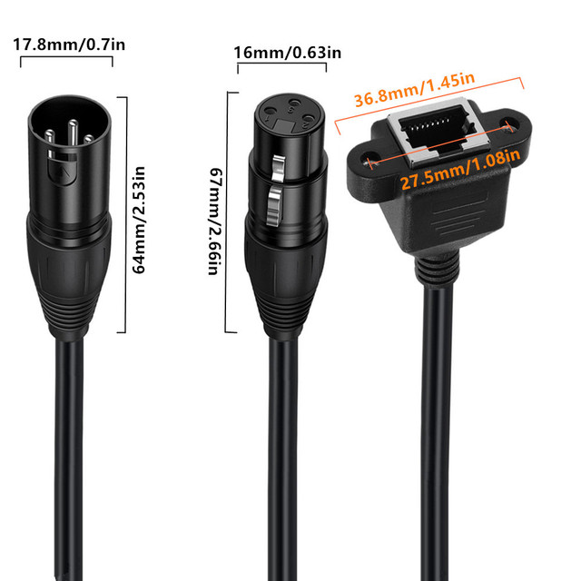 Cannon XLR3 Core Male/Female to RJ45 Adapter Cable for DMX-CON Controller Series