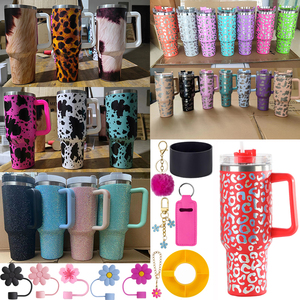 Holográfica Leopard Print H2.0 20oz 30oz 40oz Adventure Tumbler Taza de viaje Vasos con asa y paja Cheetah Cow Print Pink - Product Image 1