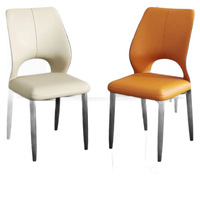 Italienischer Minimalistischer PU-Leder Esszimmerstuhl mit Hohlrückenlehne und Kohlenstoffstahlbeinen für Küche, Wohnzimmer und Restaurant