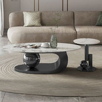 Table basse moderne Lovezone 007, ensemble emboîtable, plateau en marbre, base sculpturale en métal doré, table centrale ovale, mobilier de maison
