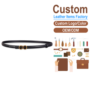 Cinturón Delgado de Cuero Genuino para Mujer, Cinturón Fino con Hebilla Dorada Vintage - Product Image 1