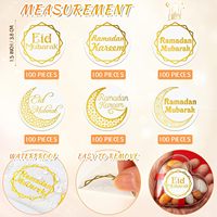Autocollants muraux et de fenêtre imperméables et durables pour le Ramadan Mubarak, l'Aïd et l'Islam Kareem, enveloppes, sacs cadeaux, étiquettes, fête