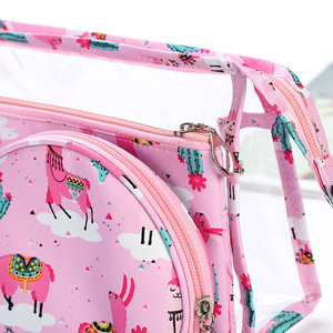 Printed Leather Transparent Pvc Cosmetic Bag Three Piece Set Travel Portable <b>Toiletry</b> Bag Handheld Makeup <b>Storage</b> Case - Product Image 4