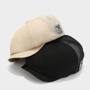 หมวกแก๊ปตาข่ายผ้าฝ้ายระบายอากาศสำหรับฤดูใบไม้ผลิและฤดูร้อน หมวกป้องกันแสงแดดสำหรับผู้ชาย หมวกเบเร่ต์ลายปะติดปะต่อสำหรับช่างทาสี - Product Image 3