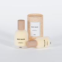 Botol Parfum Kosong Isi Ulang Bentuk Bulat Kaca Buram Mewah Ukuran 30ml 50ml dengan Tutup Sekrup Bambu dan Sablon