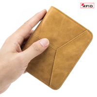 Portefeuille court pour homme en cuir véritable rétro, anti-vol RFID, multi-poches pour cartes, portefeuille vertical, porte-monnaie en cuir pour cadeau d'affaires