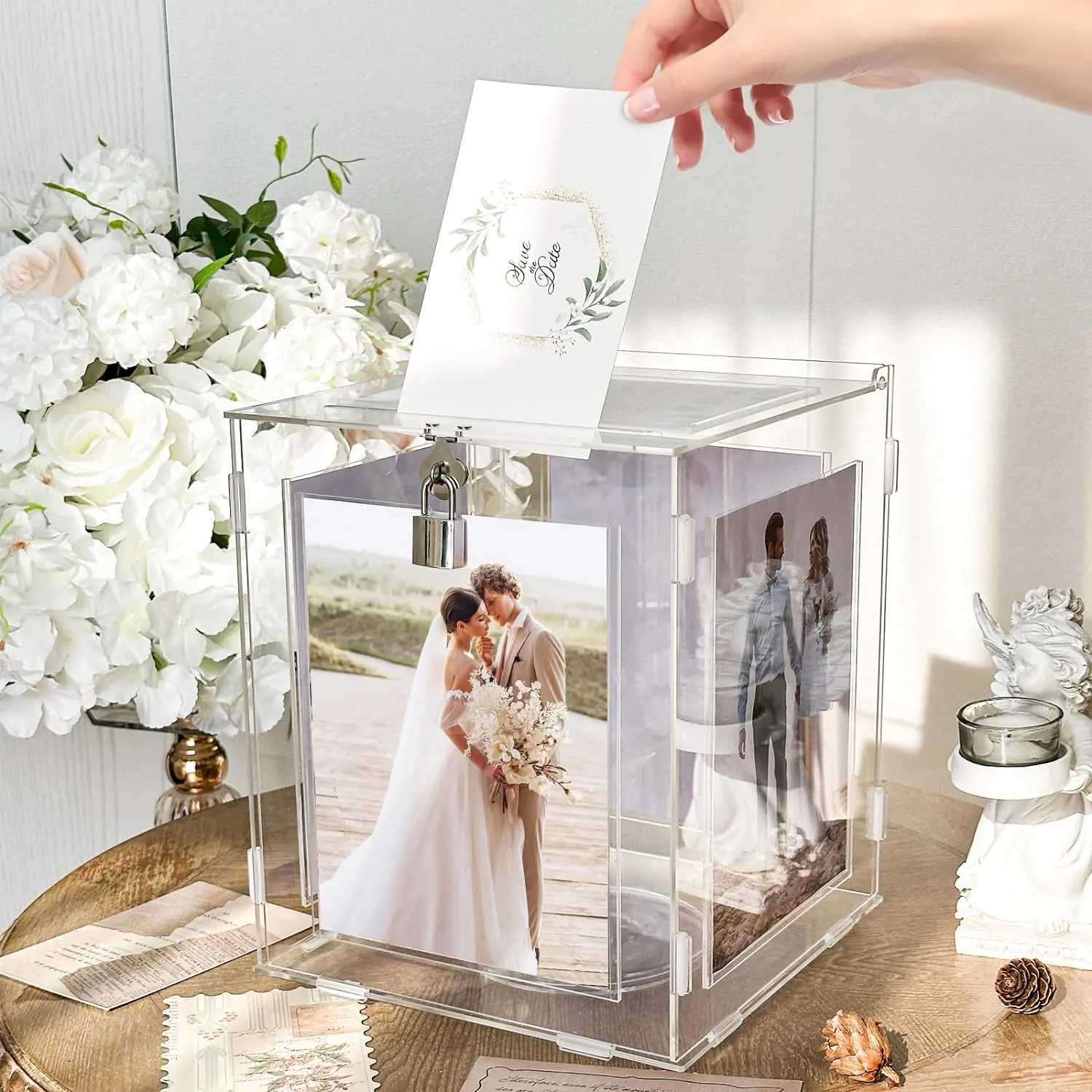 Gaojian mới rõ ràng Acrylic thẻ hình ảnh đứng với khóa khe cắm phong bì đám cưới hộp có nhu cầu cũng hộp cho món quà cưới tiếp nhận