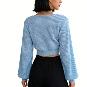 เสื้อสเวตเตอร์แฟชั่นคอวีแขนกระดิ่งสำหรับผู้หญิง - Product Image 6