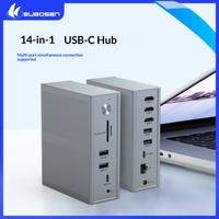 Station d'accueil USB-C 14-en-1 en alliage d'aluminium avec triple moniteur 4K 60Hz pour USB 2.0, USB 3.0, PD 100W, Ethernet Gigabit, alimentation CC 120W