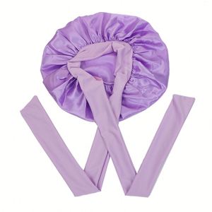 Gorro de Dormir de Seda Satinada de Doble Capa con Lazo Largo para Mujeres con Cabello Rizado, Gorro de Noche con Logotipo Personalizado al por Mayor - Product Image 6
