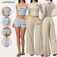Vêtements de fitness rayés pour femmes LORISOW, veste à fermeture éclair sur le devant, haut court, pantalon large pour les boutiques de mode en ligne