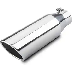 Diesel Exhaust Tip 4 Inch 6 Inch Outlet 18 Inch Overall Length Bolt-on Truck Tip Rolled Angle Cut Polished Muffler Tip