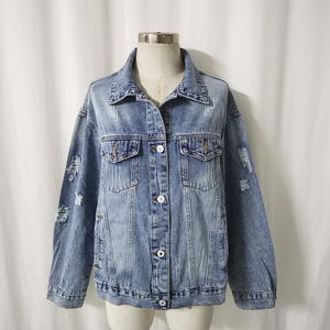 Veste en jean ample pour <span class=keywords><strong>femme</strong></span> YUANBOFEI, style vintage, déchirée, délavée, bleu, streetwear décontracté, surdimensionnée, manches longues - Product Image 4